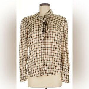 Ann Taylor Checkered Bow Blouse size 2
